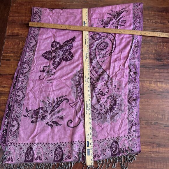 Shawl Wrap Scarf Womens Paisley Floral Pink Boho Fringe Romantic Feminine - Picture 8 of 11